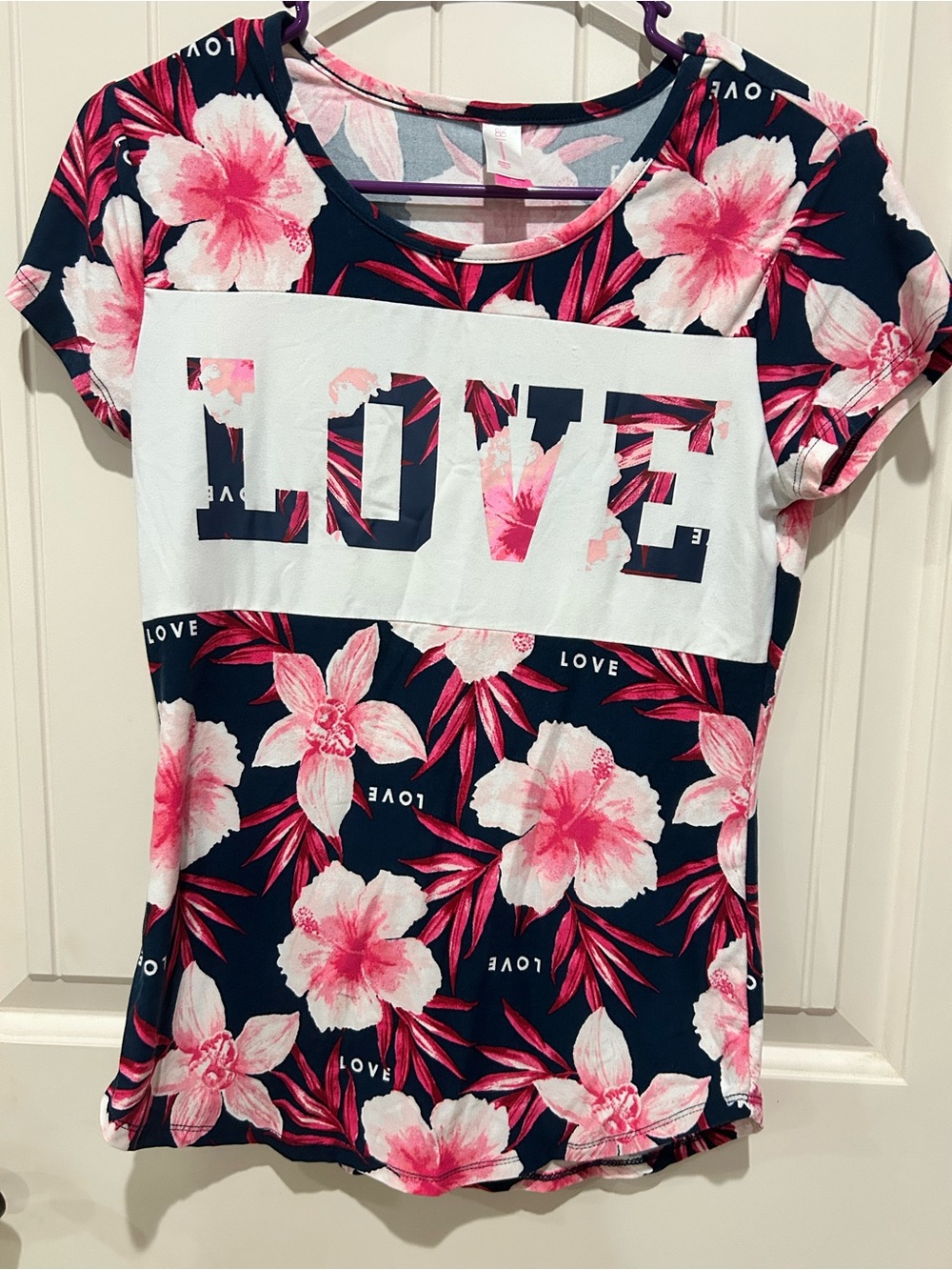 No Boundaries Navy Floral Tee with Pink Accents